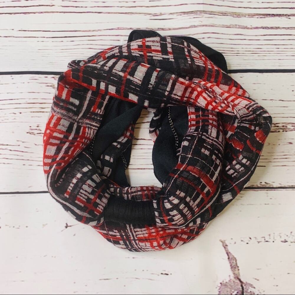 Infinity scarf red black chain accent head wrap